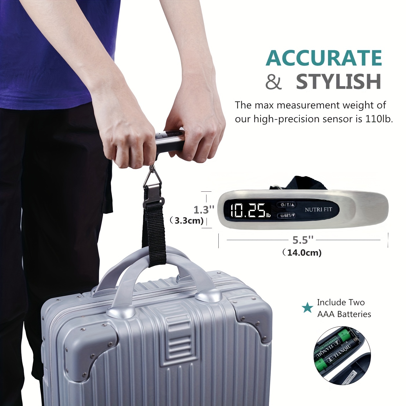 LETSFIT Digital Luggage Scale, 110lbs Hanging Baggage Scale with