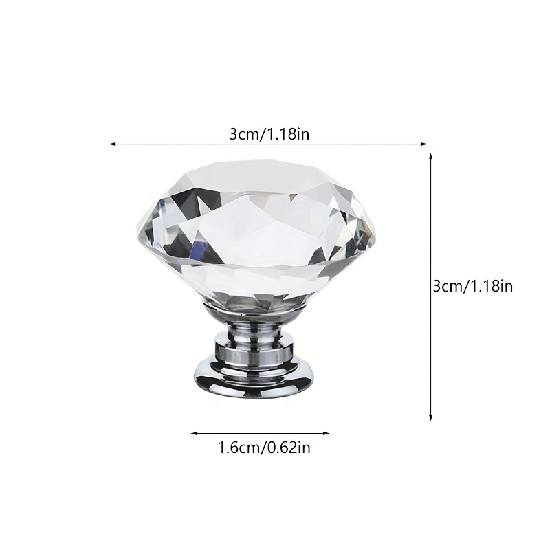 12 x Diamond Shape Crystal Glass 30mm Drawer Knob Handle Cupboard