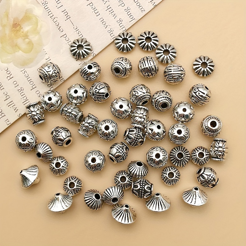 50pcs Antique Silvery Assorted Pattern Alloy Spacer Beads