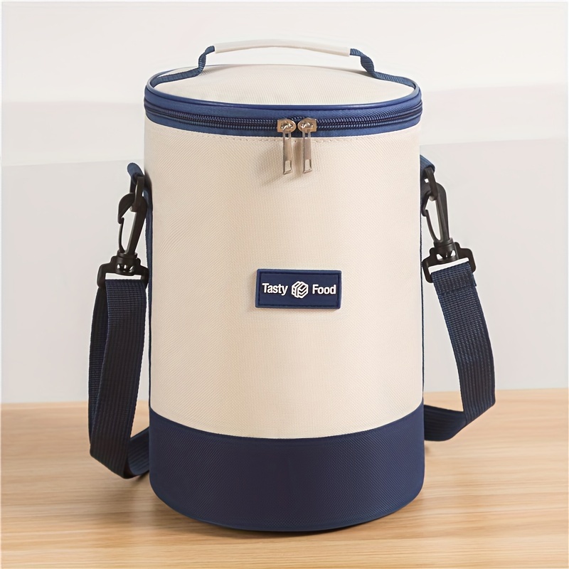 Cylindrical Insulated Lunch Bag With Adjustable Telescopic Shoulder Strap, Large-capacity Lunch Tote, Bento Box Bag, Travel And Outdoor Meal Bag, Non-food Contact