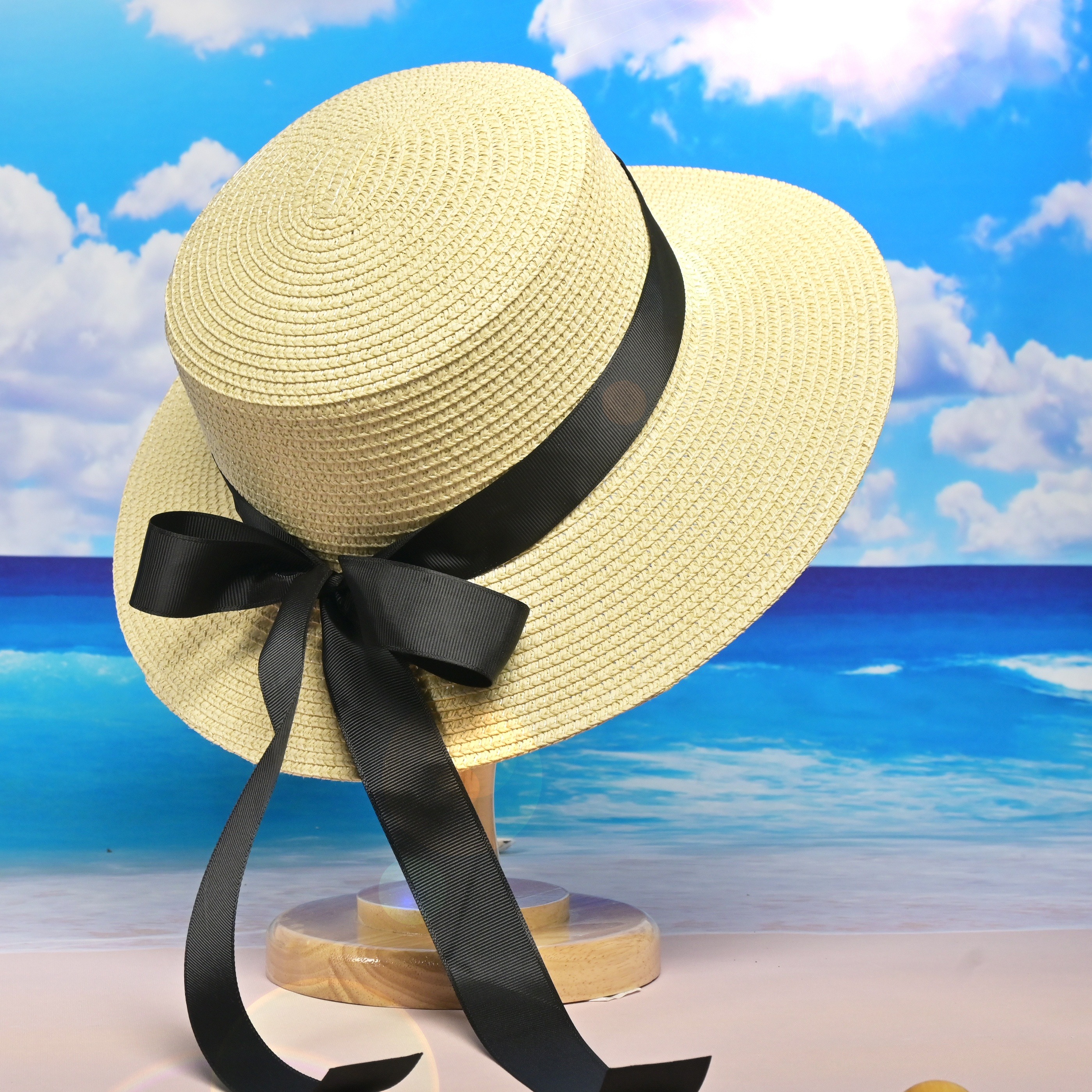 Ribbon Bowknot Straw Hat Elegant Solid Color Jazz Sun Hats - Temu