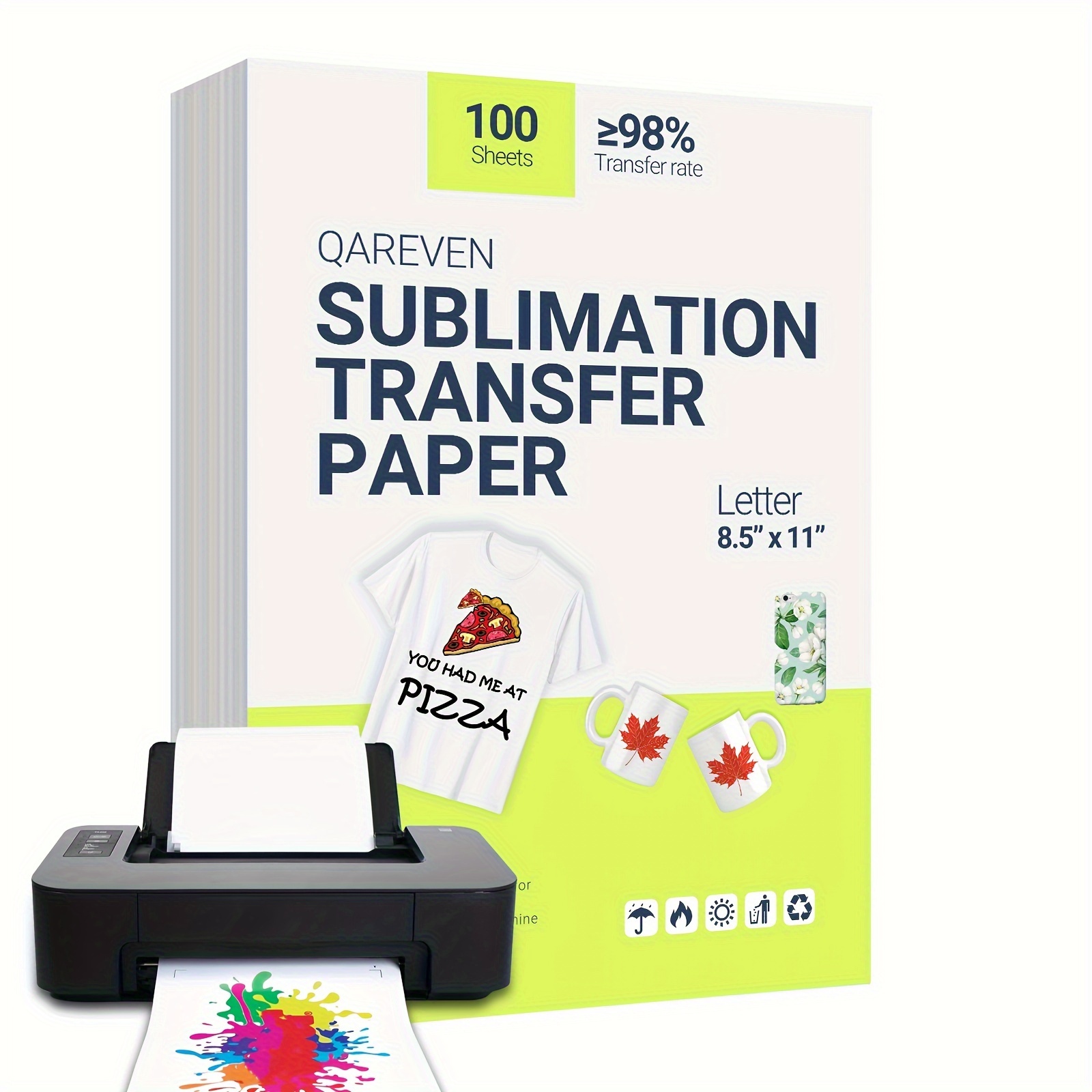 

100 Sheets Of Sublimation Paper - Perfect For Mugs, T-shirts, And Light Fabrics - Compatible With Epson, Hp, Canon, And Sawgrass Inkjet Printers