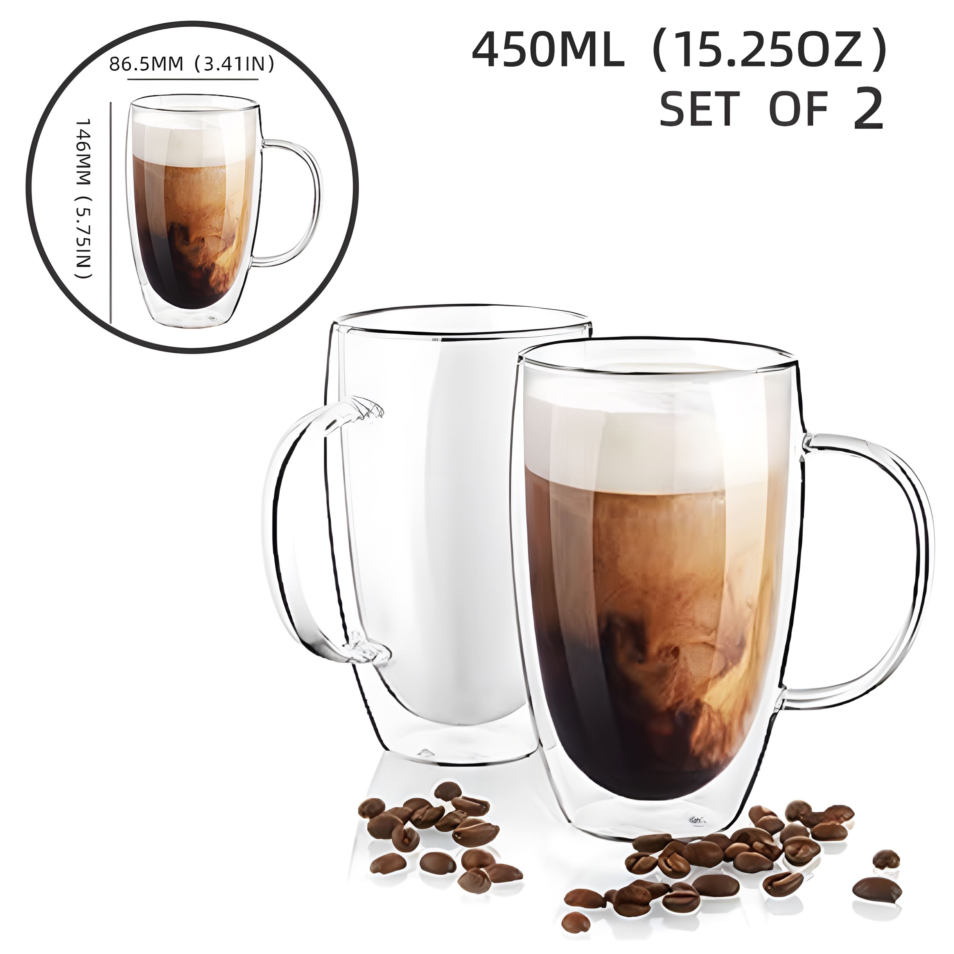 Double Wall Glass Coffee Mug Thermo Insulated Coffee Mug Double
