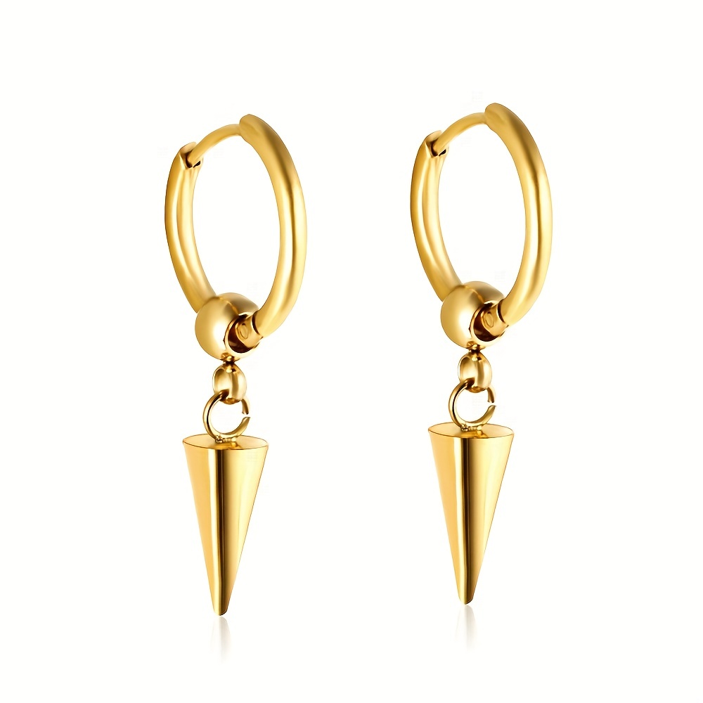 Men's Cone Dangle Hoop Earrings, Punk Style