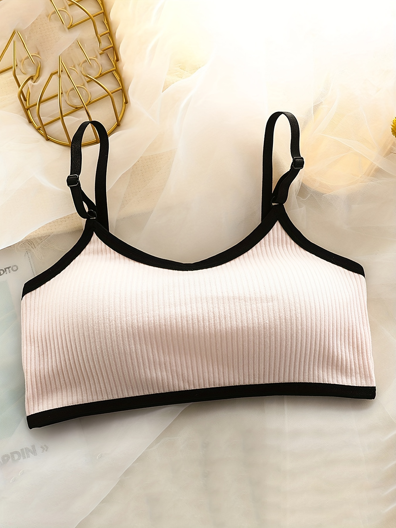 Girl's Cotton Bralette Solid Color Bra Padded Tank Top Comfy