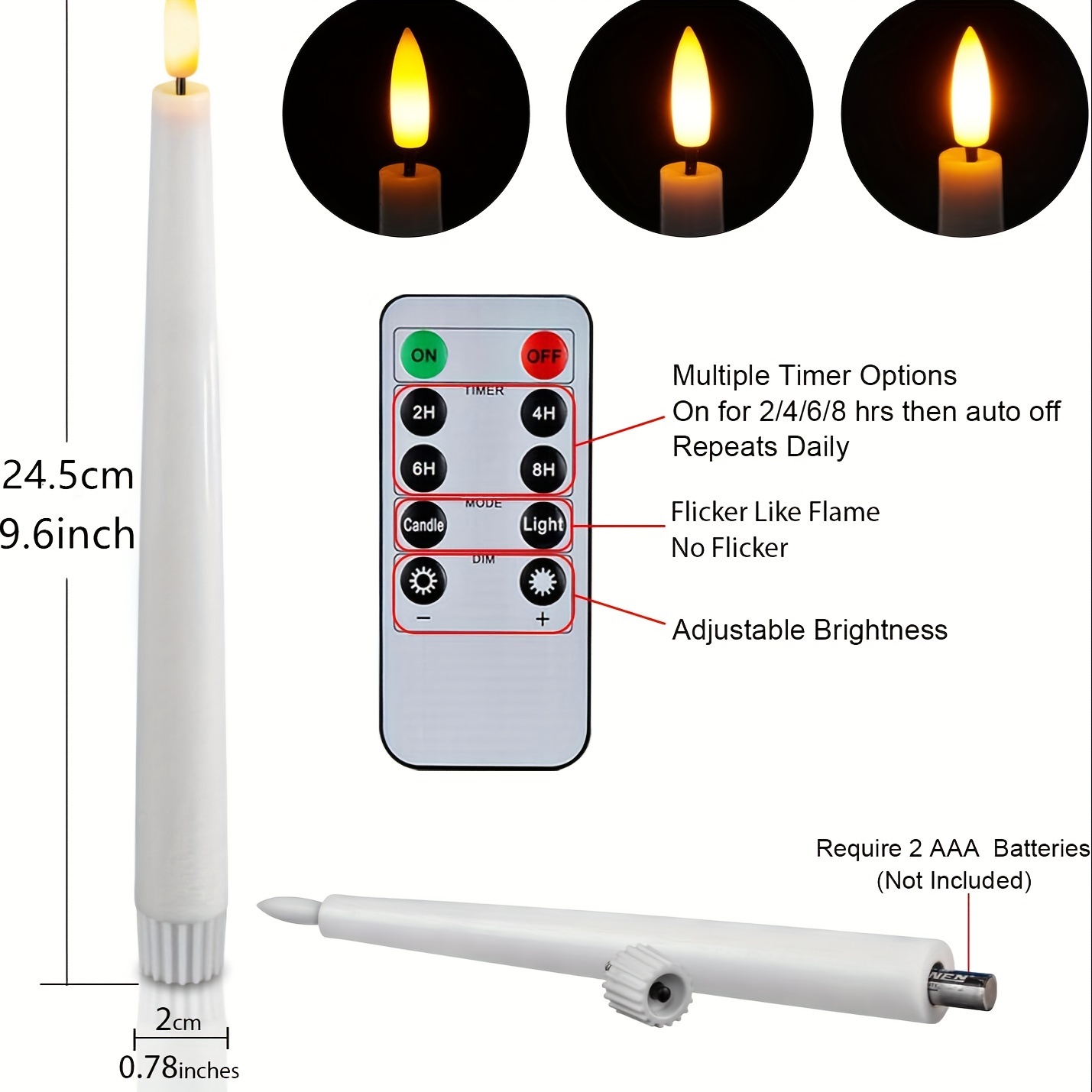 Candele A Cono Cerose Senza Fiamma Da 3 Pezzi, Con Telecomando,  Portacandele A Led Senza Fiamma