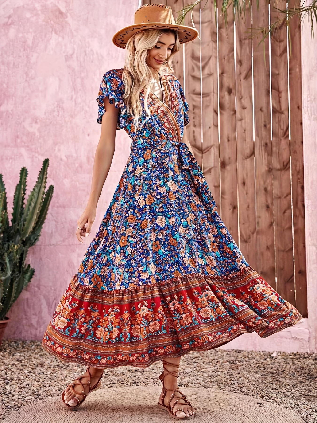 Plus Size Boho Outfits Two Piece Set Women's Plus Floral - Temu Mexico
