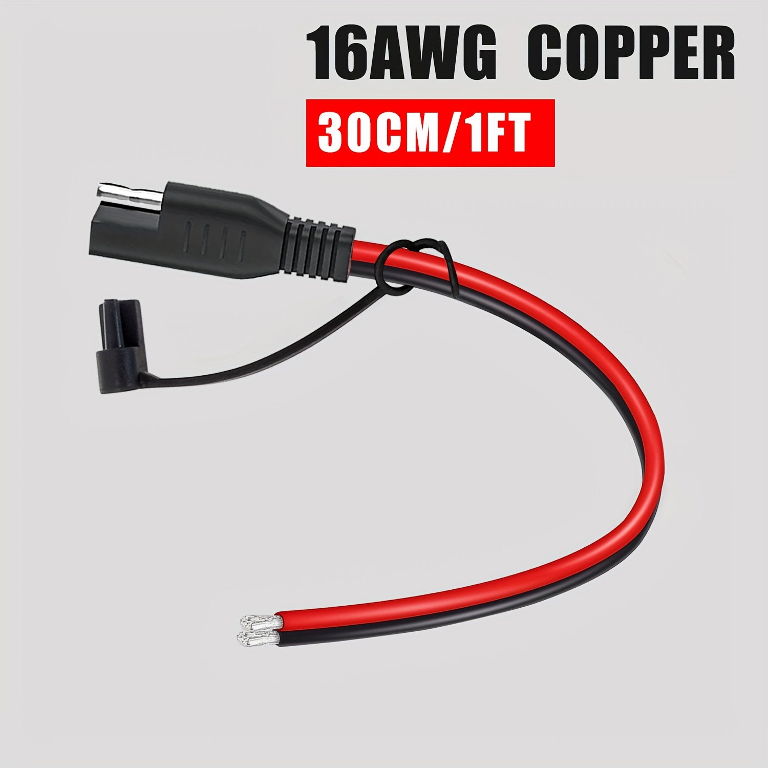 

1pc, Sae Dc Connector 1ft/30cm, 16awg Sae Single Plug Dc Quick Disconnect Power Extension Cable, Sae Extension Cable For Motorcycles, Solar Panels, Tractors, Etc