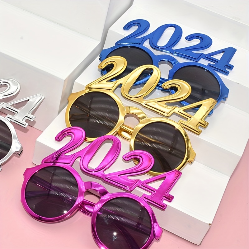 Silver Glitter New Year Sunglasses - Silver 2024 New Year Adult