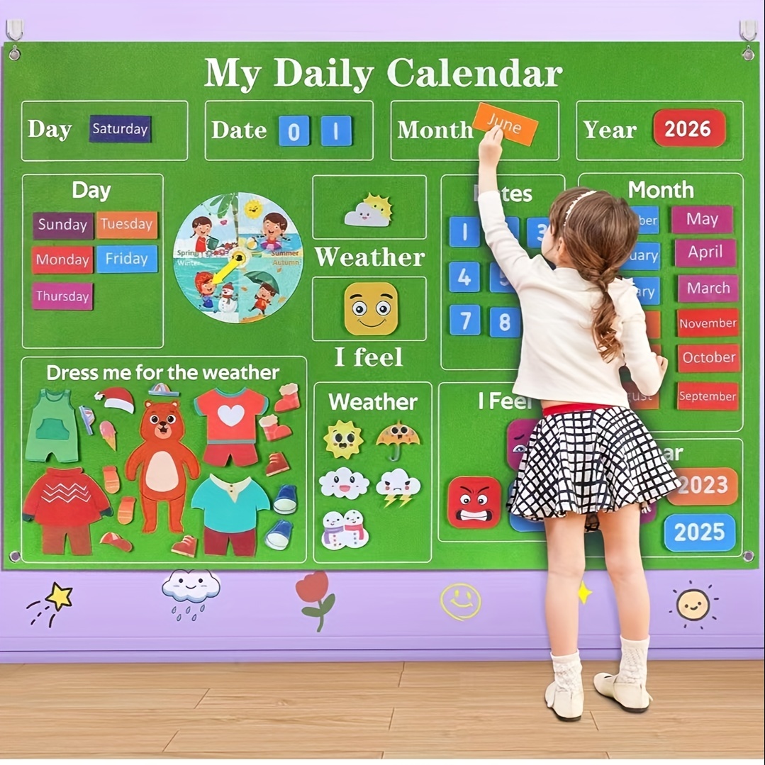 Calendrier quotidien pour enfants, jouet éducatif en bois, ma Station  météo, Date, heure, tableau d'activité