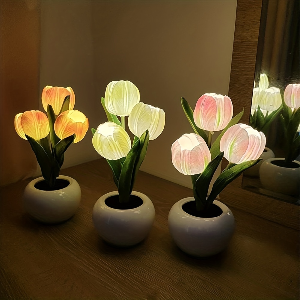 1pc Usb Lampe Tulipe Lumières, Led Simulation Tulipe Nuit Lumière Avec  Vase, Lampe De Table Ornements Pour La Maison Salon Bureau Décor, Meilleur  Cadeau De La Fête Des Mères