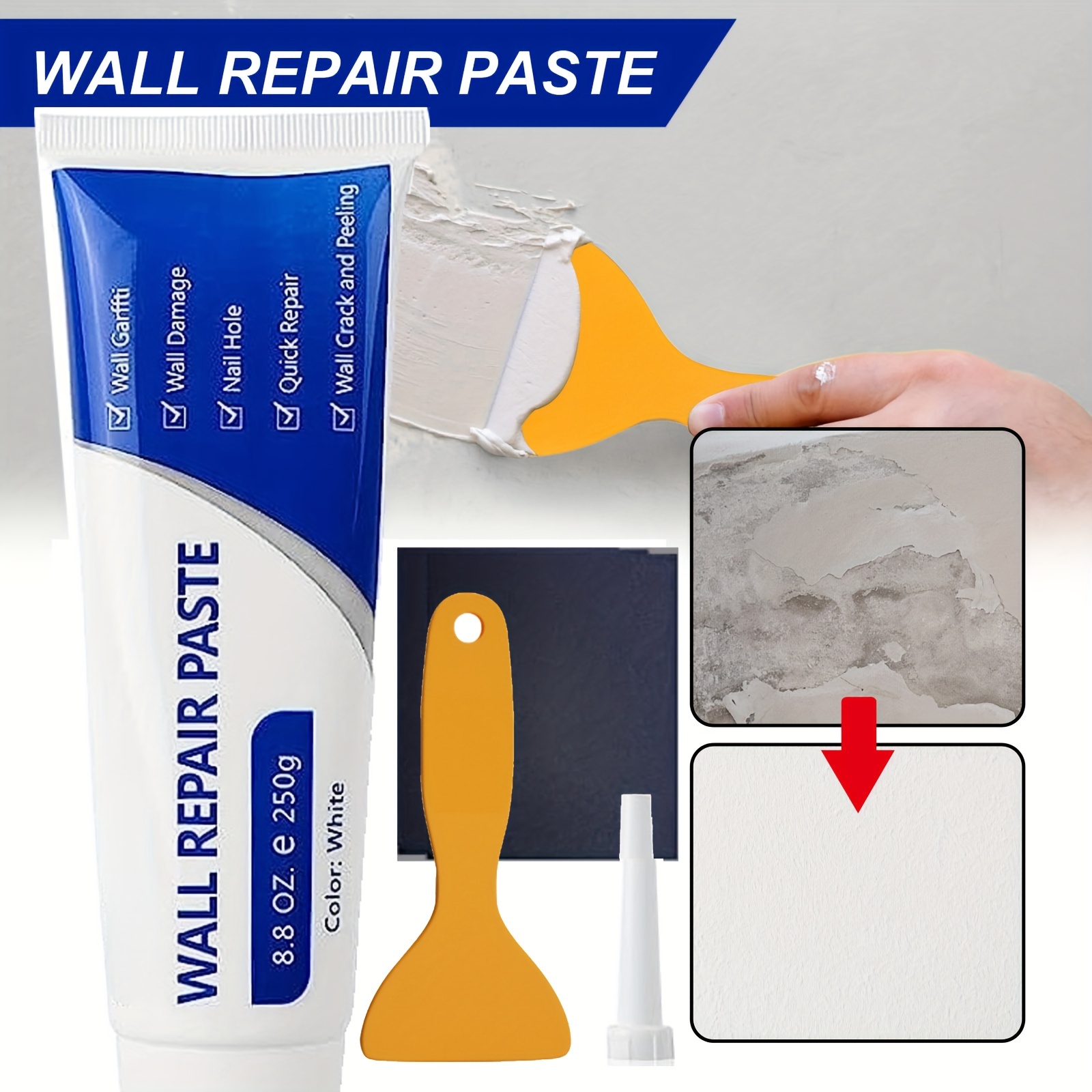 Kit de réparation murale-kit de réparation de cloisons sèches-agent de  réparation de mur sans danger pour plâtre, plafond et feuille mur sec