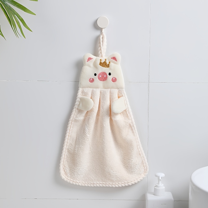 Coral Velvet Piggy Embroidery Hand Towel