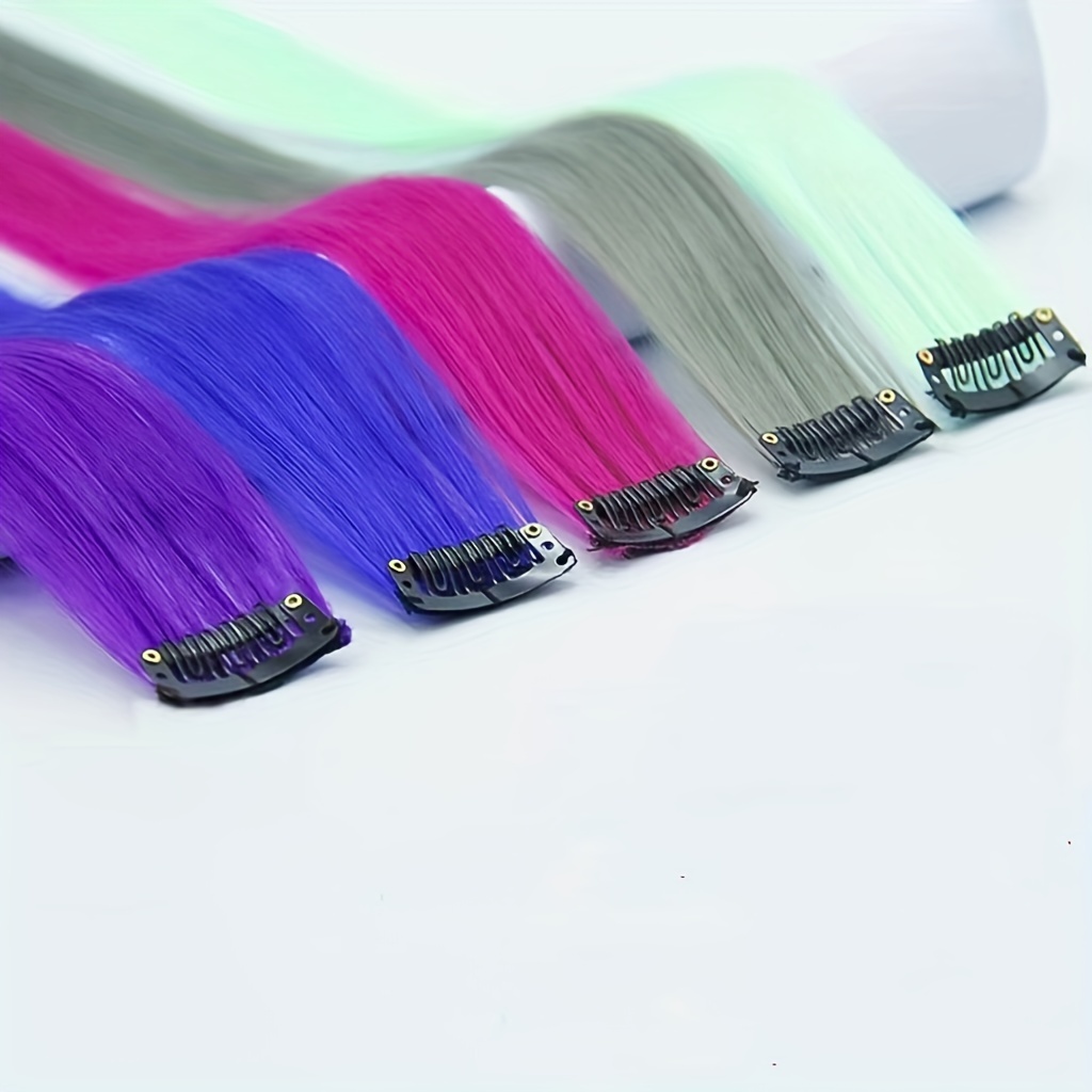 5pcs Colored Hair Extensions Synthetic Straight Rainbow Hair Piece