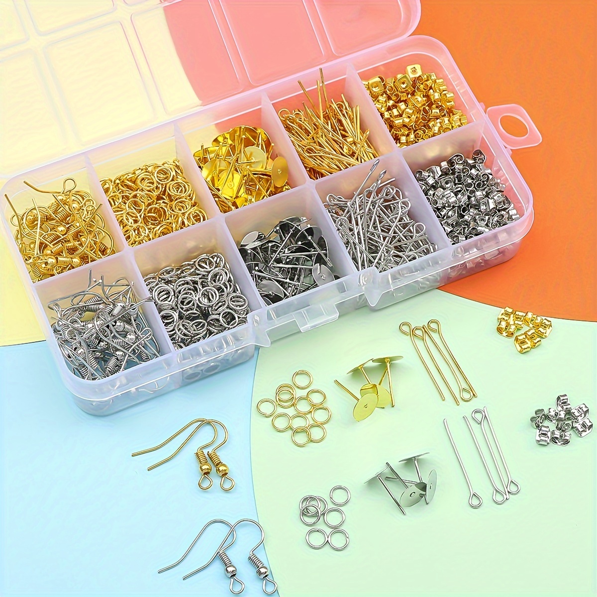  Kit de suministros para hacer joyas, aretes y herramientas de  reparación, incluye dijes de joyería, cuentas, hallazgos, estuche y alambre  de cuentas para collar, pulsera, regalos de manualidades para niñas y