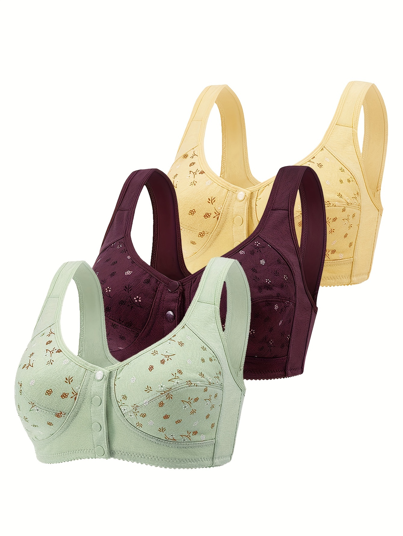 Pretty Comy Floral Wirefree Bra Front Button Bra for Women 