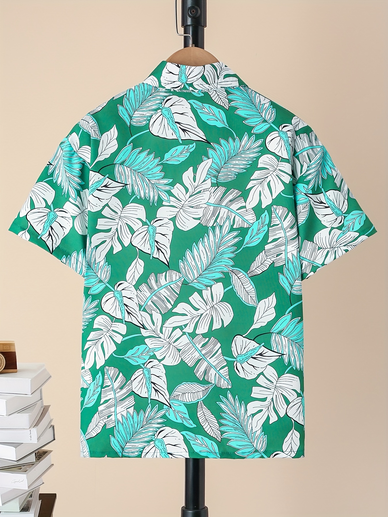 Boys Leaf Print Short Sleeves Shirt For Vacation Beach Kids Summer Clothes