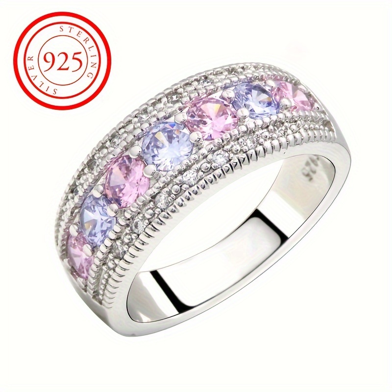

925 Sterling Silver Band Ring Paved Shining Zirconia Symbol Of Beauty And Nobility High Quality Gift For Female