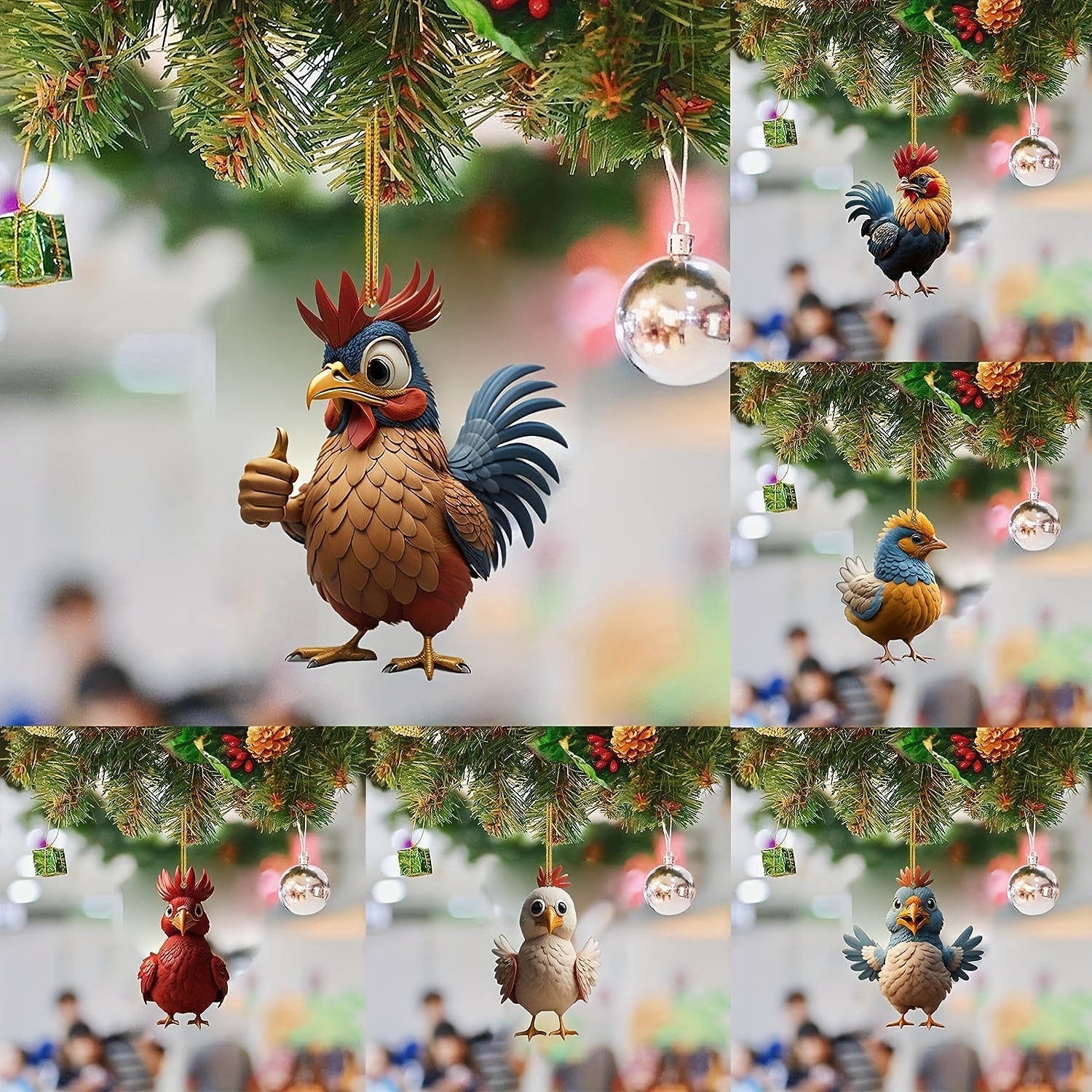 galo desenho animado para carro, ornamento Natal galinha acrílico desenho  animado - ornamento Natal acrílico frango artesanato animal para mochilas  escolares, mochilas Youyan