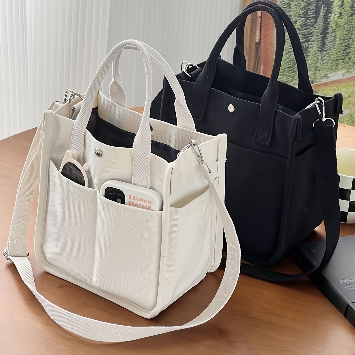 

Mini Canvas Satchel Bag With Top Handle, Multi Pockets Shoulder Bag, Portable Lunch Box Storage Bag