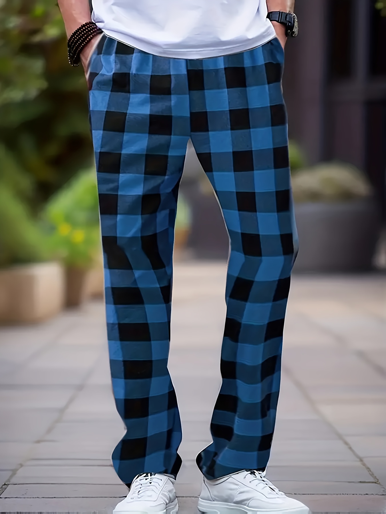 PJ Bottoms in Fine Cotton Pale Blue and Red Check