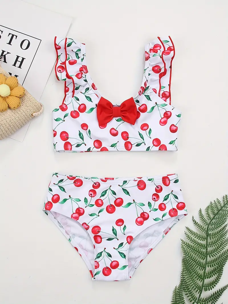 Toddler Girls Bikini Tankini Swimsuit Ruffle Trim Bow Cherry - Temu  Republic of Korea