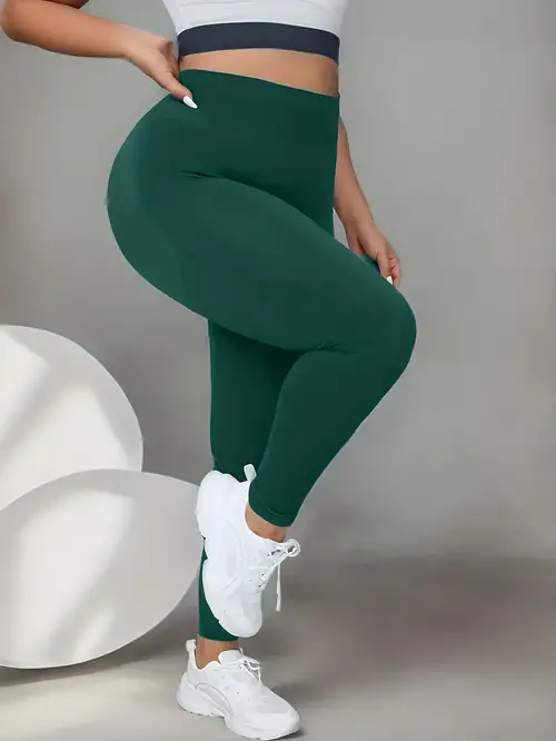 Plus Size Sports Leggings Women's Plus Solid Ruched Butt - Temu