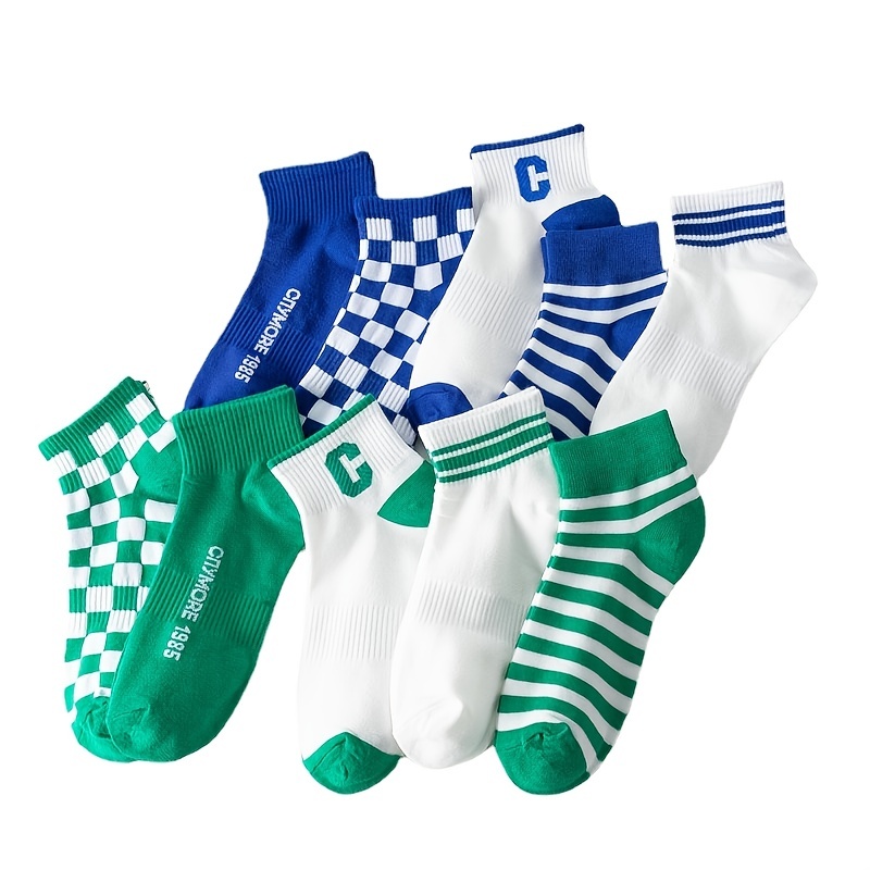 Footprints Pack Of 6 Organic Cotton Striped & Vehicle Printed Anti Skid  Socks - White Blue Green