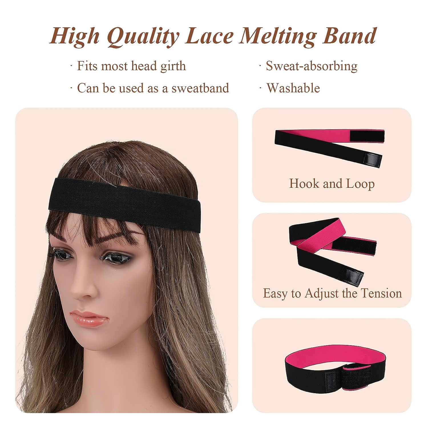 MTLEE 9 Pcs Wig Kit for Lace Front for Beginners Elastic Band for Wigs Non  Slip Edge Laying Scarf with Eyebrow Trimmer Edge Brushes Mini Scissors for
