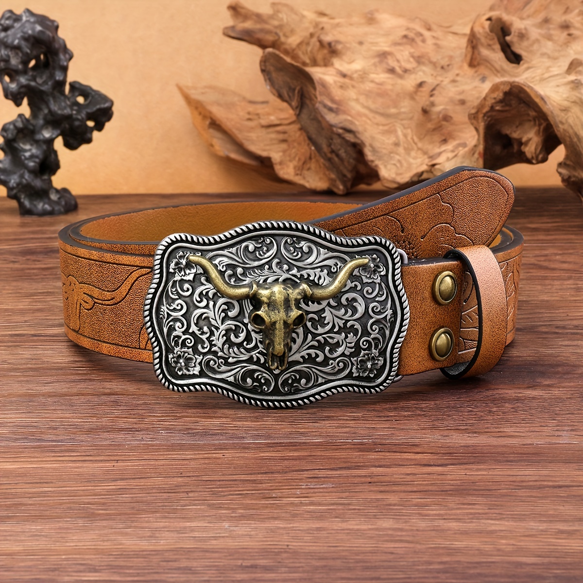 Embossed Leather Belt - Brown