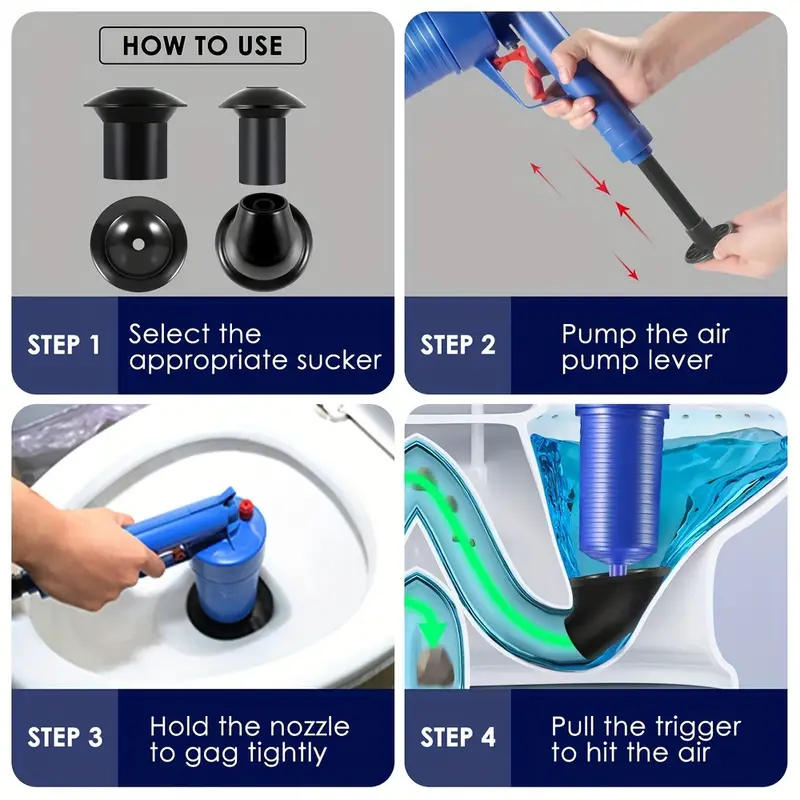 Toilet Plunger Drain Clog Remover With 4 Sized Suckers High - Temu