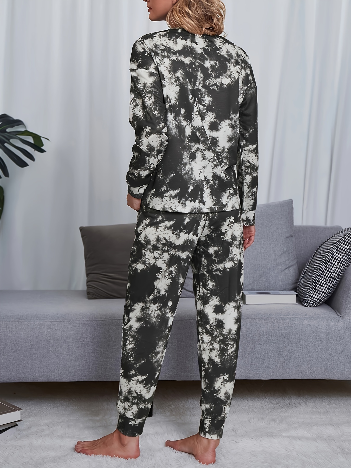 Tie Dye Print Lounge Set Long Sleeve Top & Pants Women's Loungewear