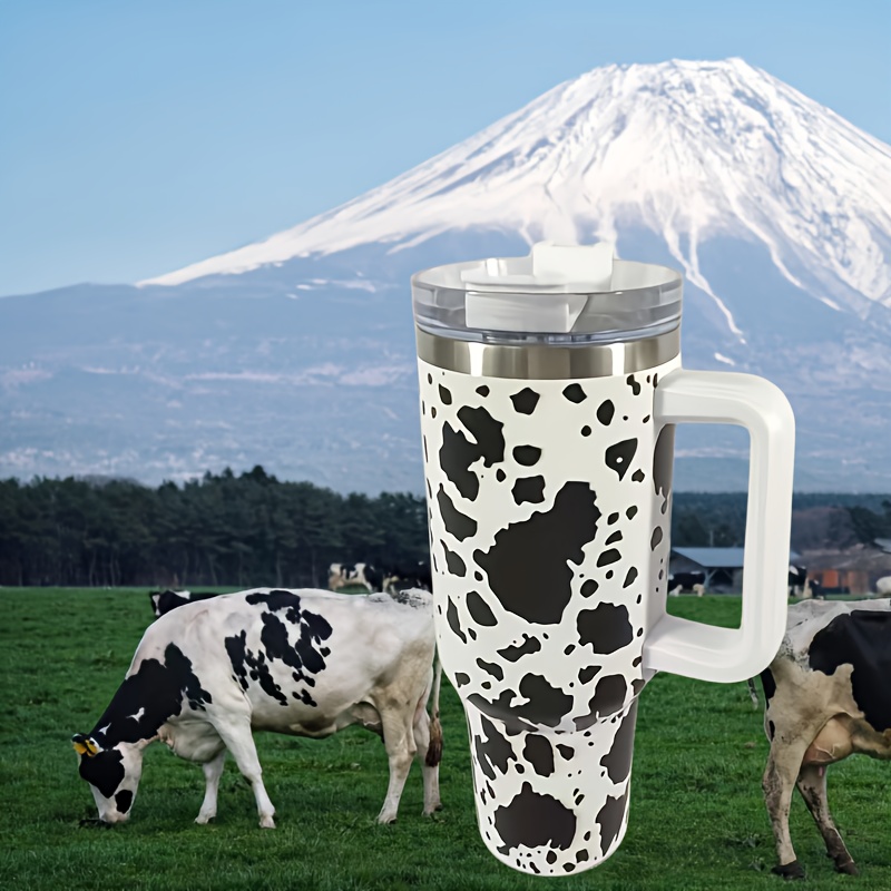 Cow Print Insulated Tumbler With Handle And Straw Lid - Temu
