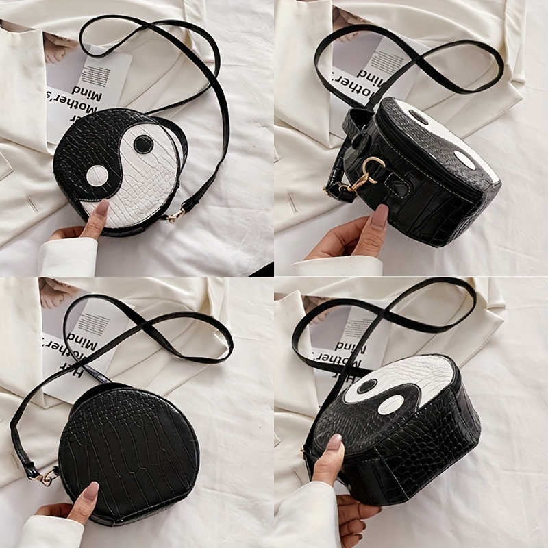 Crocodile Embossed Circle Bag Yin & Yang Crossbody Handbag