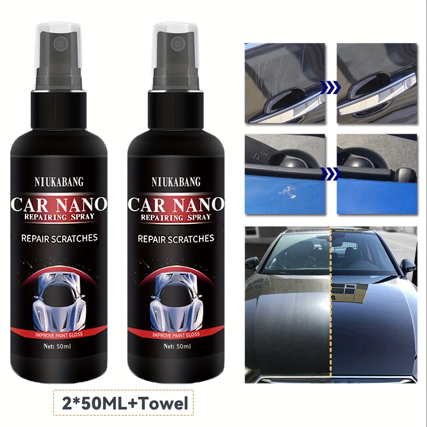 Nano Magic Car Scratch Remover Cloth & Car Nano Repairing Spray Oxidation  Liquid