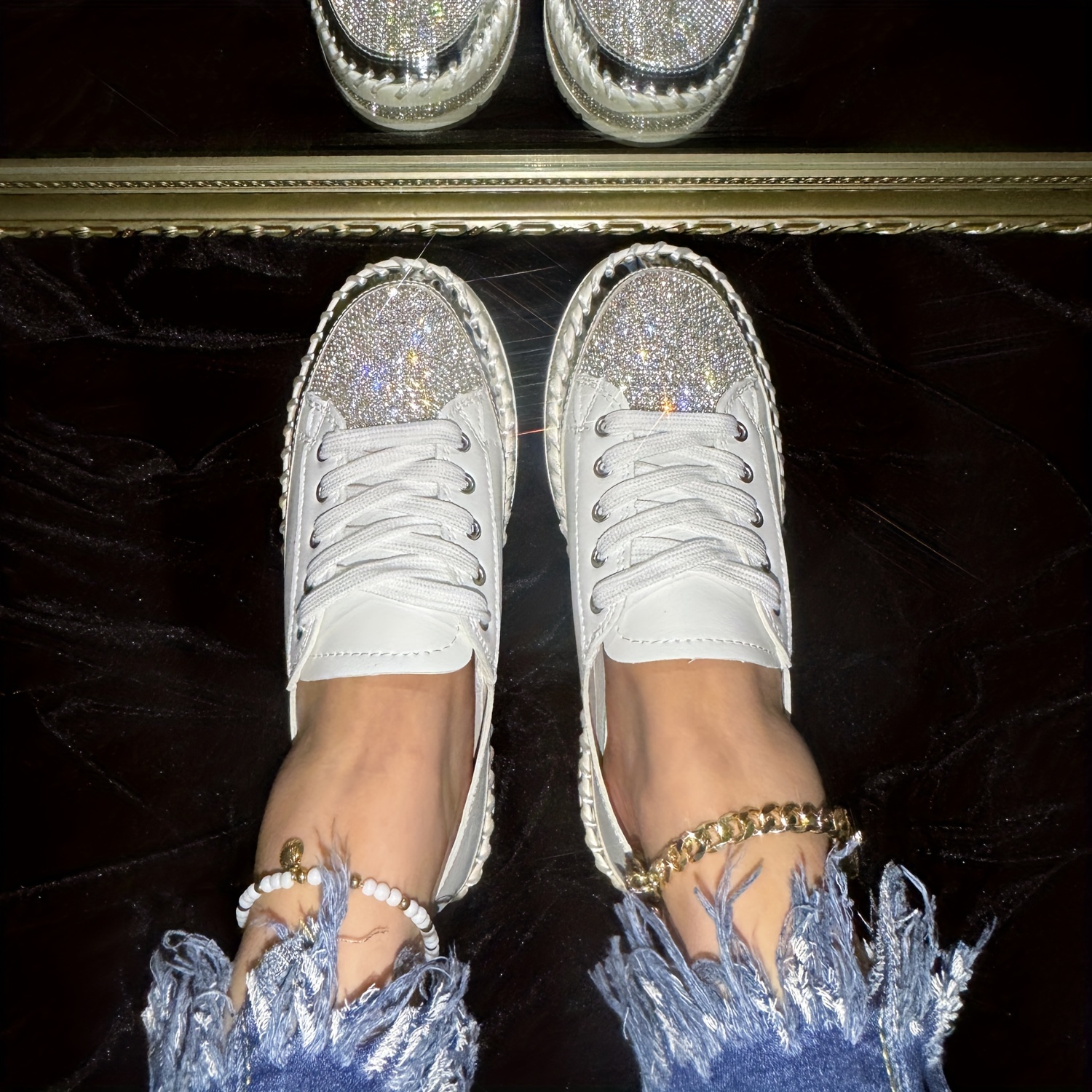 Lemonade Crystal Lace Trim Trainers White - SHOES from Lemonade UK