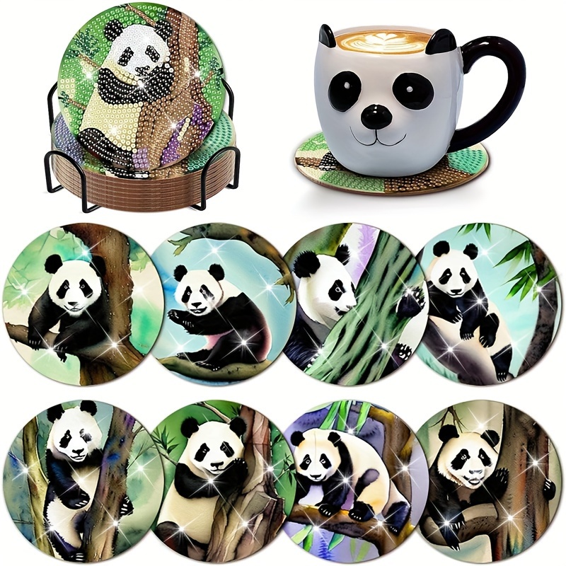 

8pcs Panda-themed Diy Diamond Paintings For Living Room And Bedroom, Perfect For Decorating Tea Coasters