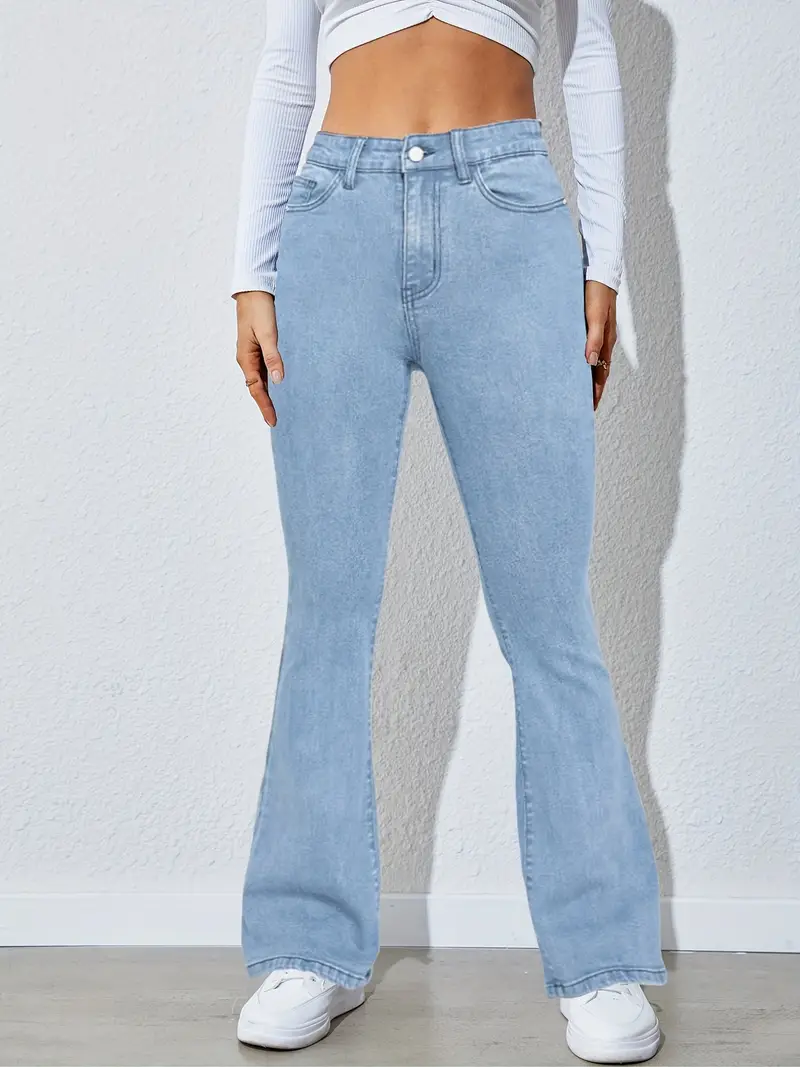 High Waist High Strech Light Blue Bootcut Jeans Zipper - Temu