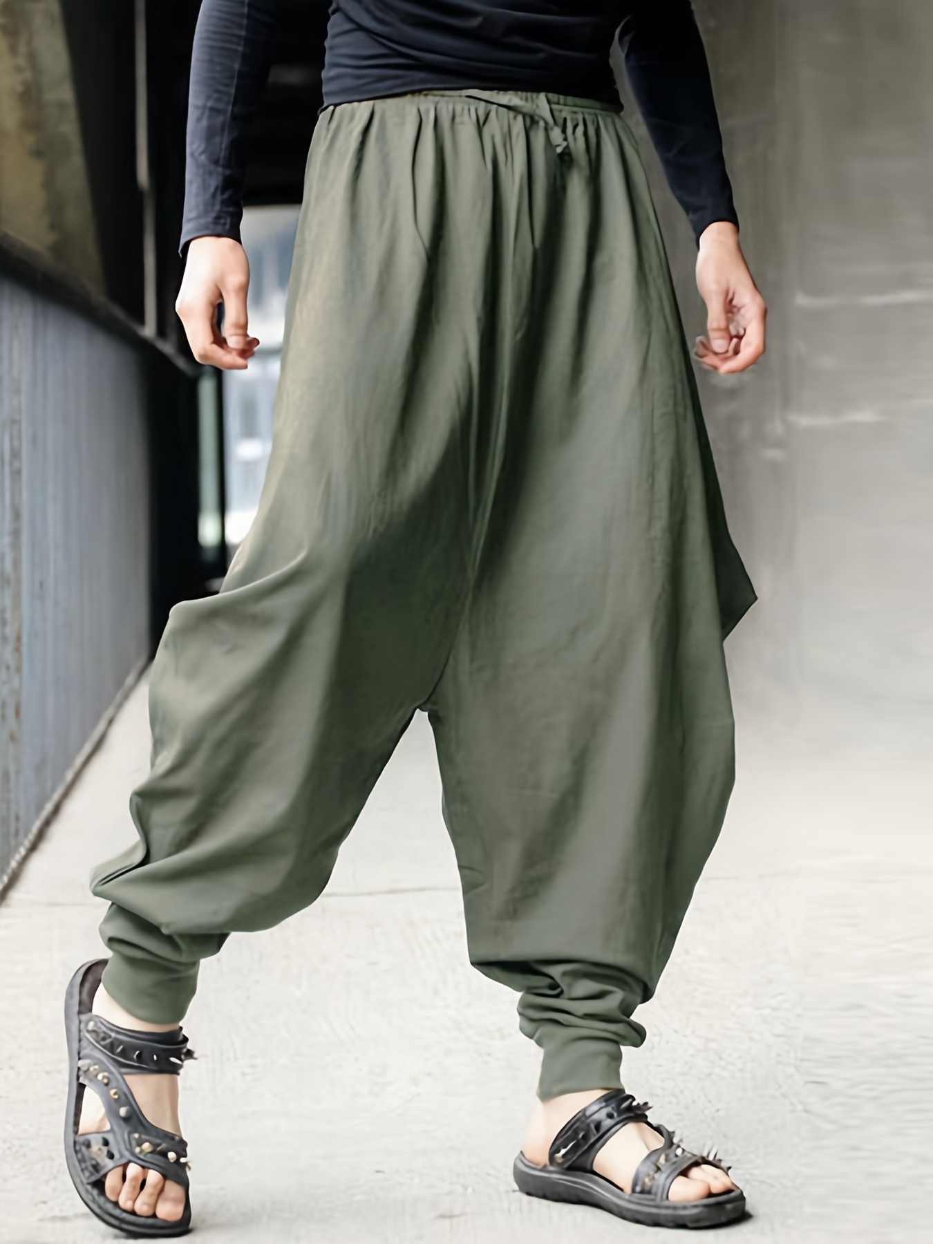 Plus Size Solid Color Cotton Leggings in Gray – Harem Pants