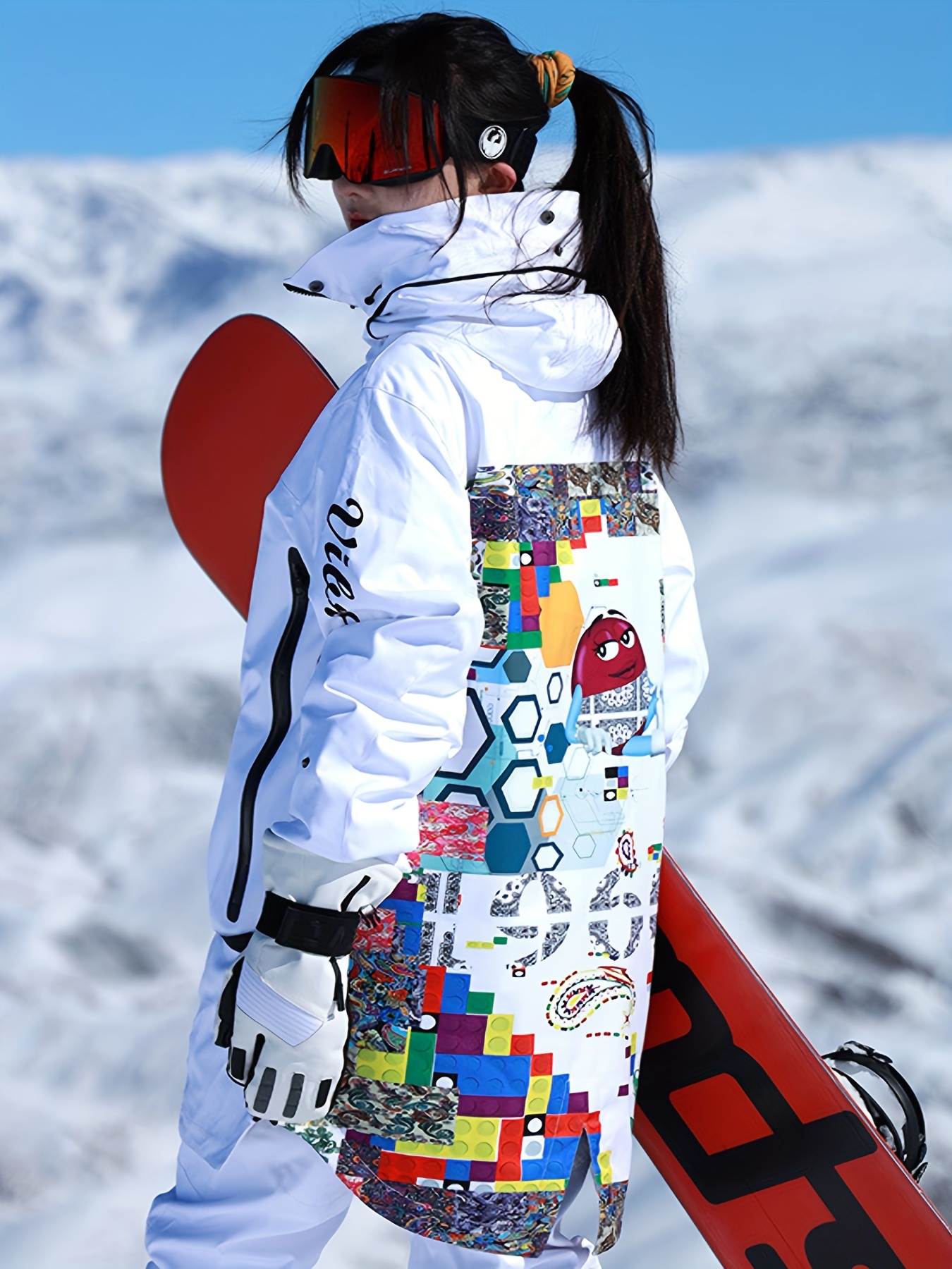  GYQWJPC Traje de esquí para mujer, de invierno, blanco,  resistente al viento, chaqueta de esquí y pantalones, conjunto de  snowboard, esquí, al aire libre, camping, nieve, traje de nieve (color 
