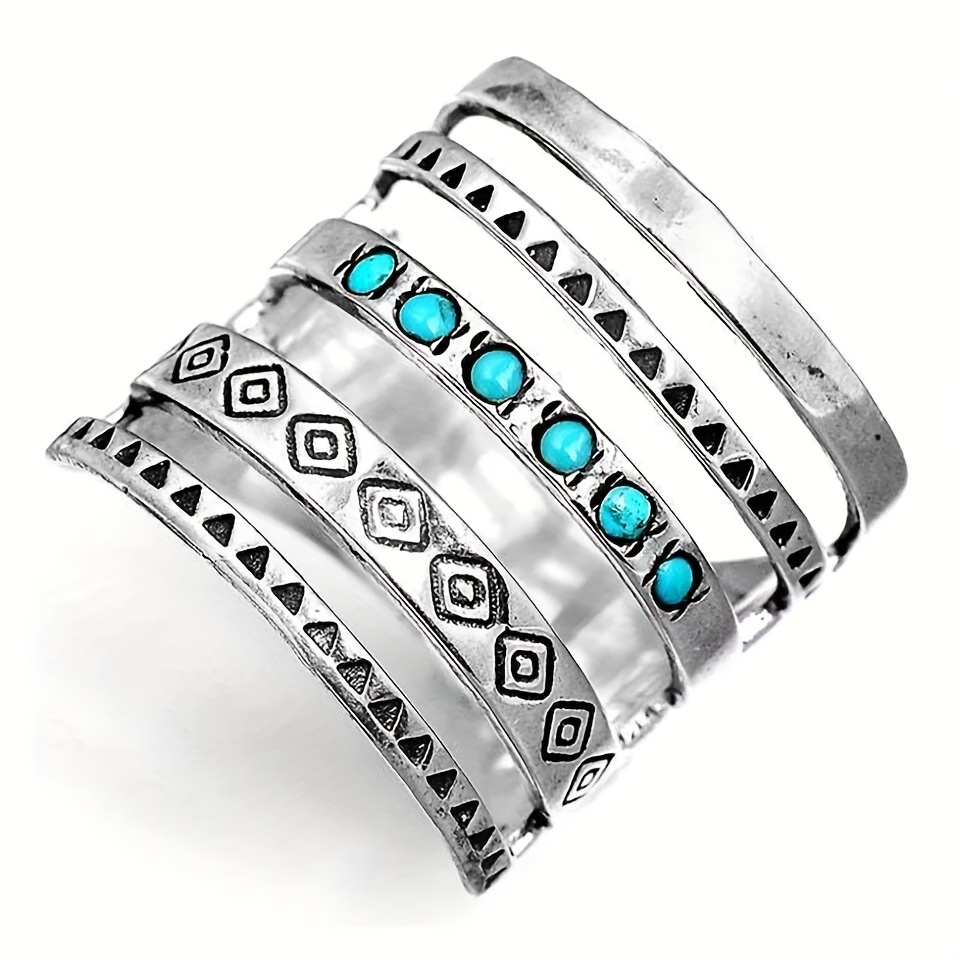 Boho Engraved Vintage Pine Stone Ring for Men
