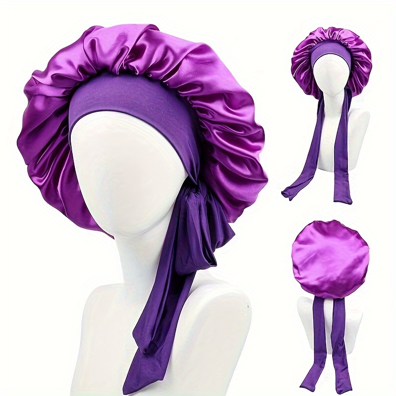 shower cap wide band satin bonnet Shower Cap Jumbo Silk Bonnet Shower Cap Silk Sleep Bonnet For Curly Hair  Large Pink Satin