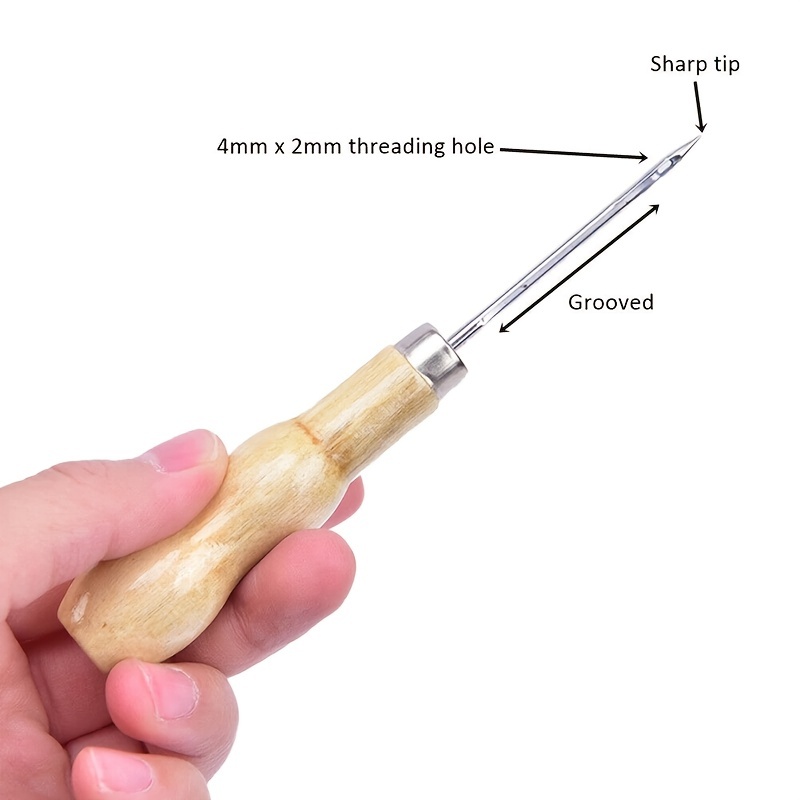 Wooden Handle Sewing Awl Pin Punching Hole Maker Stitching Awl Kit