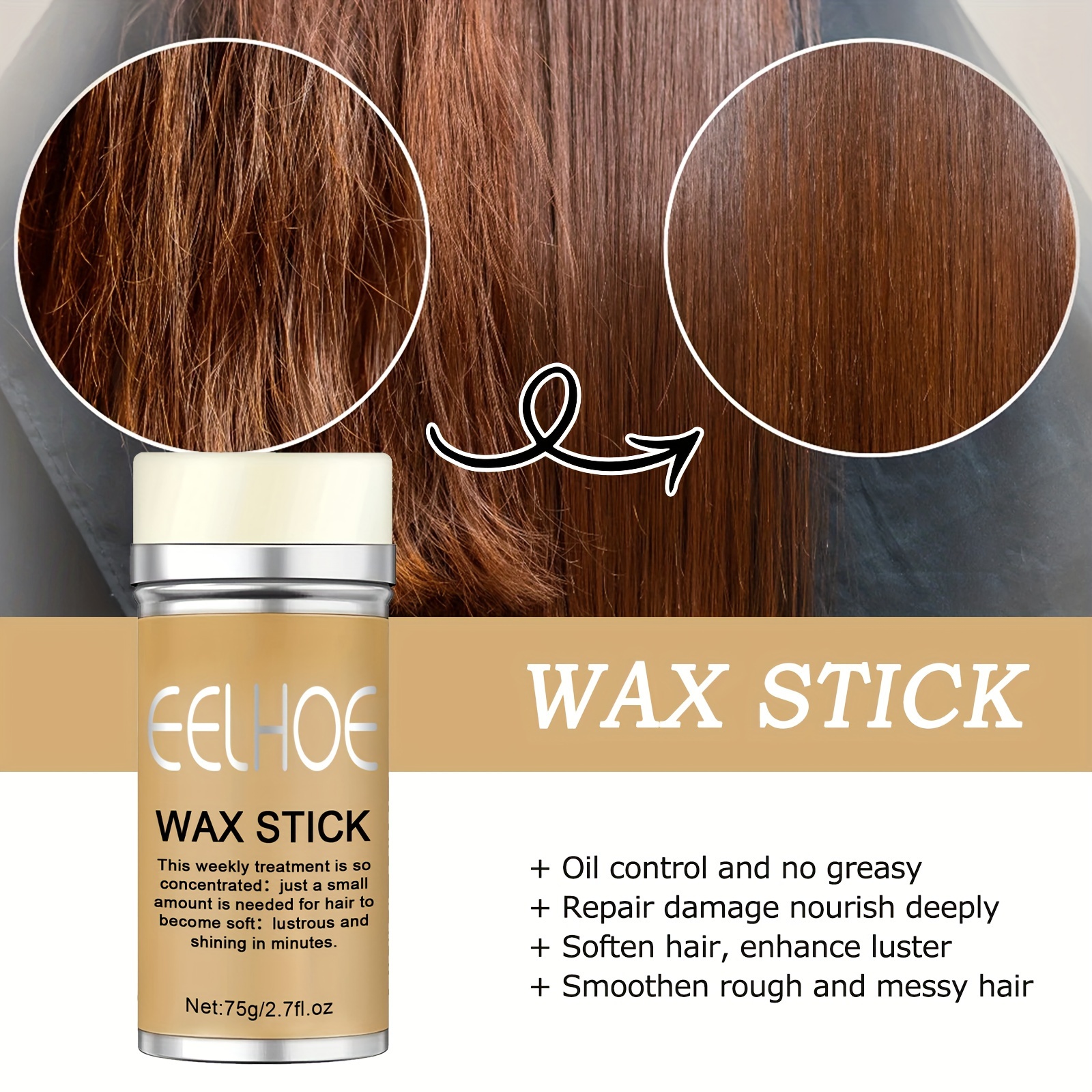 Hair Wax Stick, 2pcs - Wax Stick for Hair Wigs Flyaway Hair Tamer Stick for  Smoothing Flyaways & Taming Frizz, Flyaways Hair Stick Hair Wax for Women