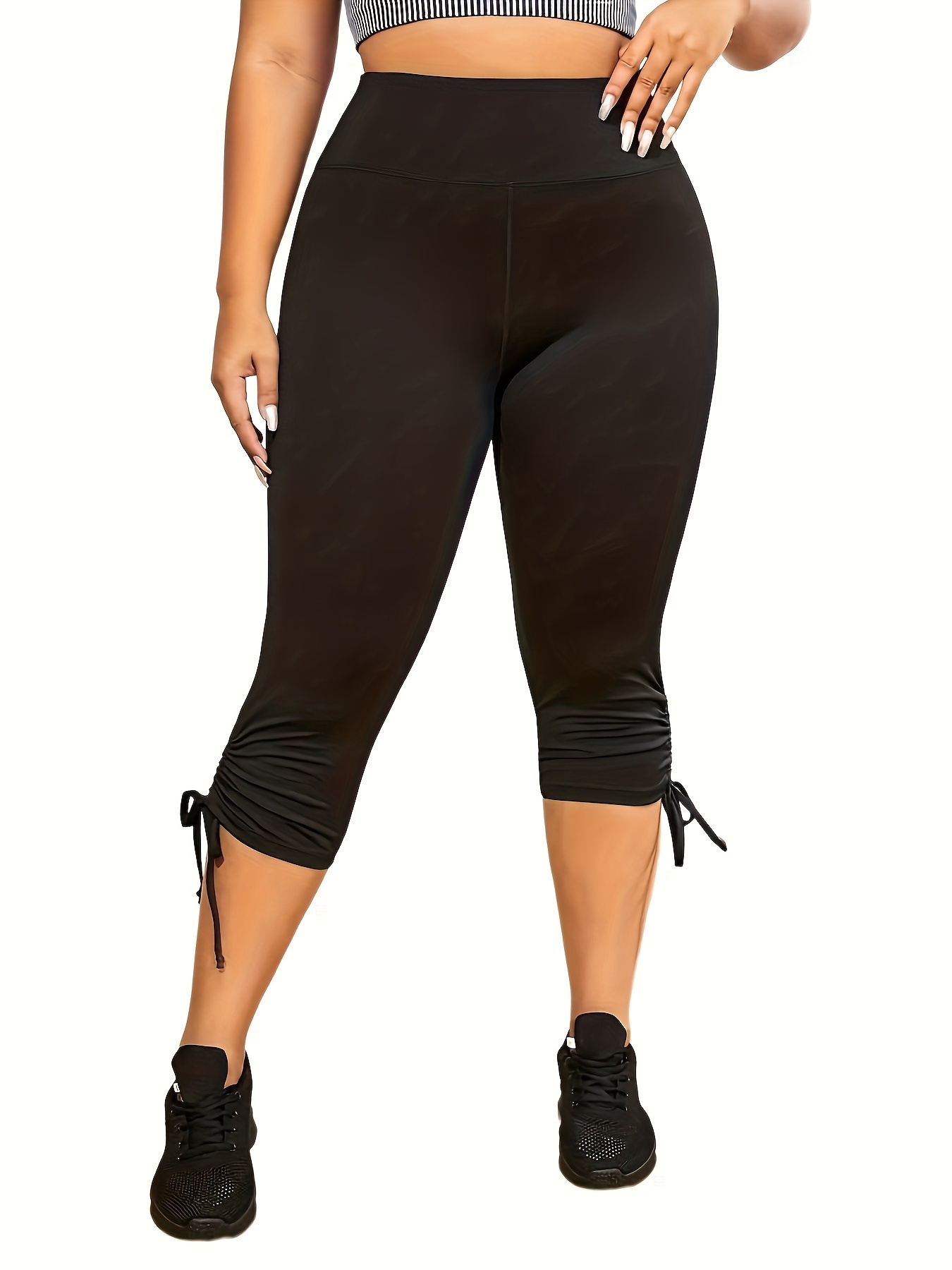 Plus Size Sports Capris Leggings Women's Plus Solid Contrast - Temu