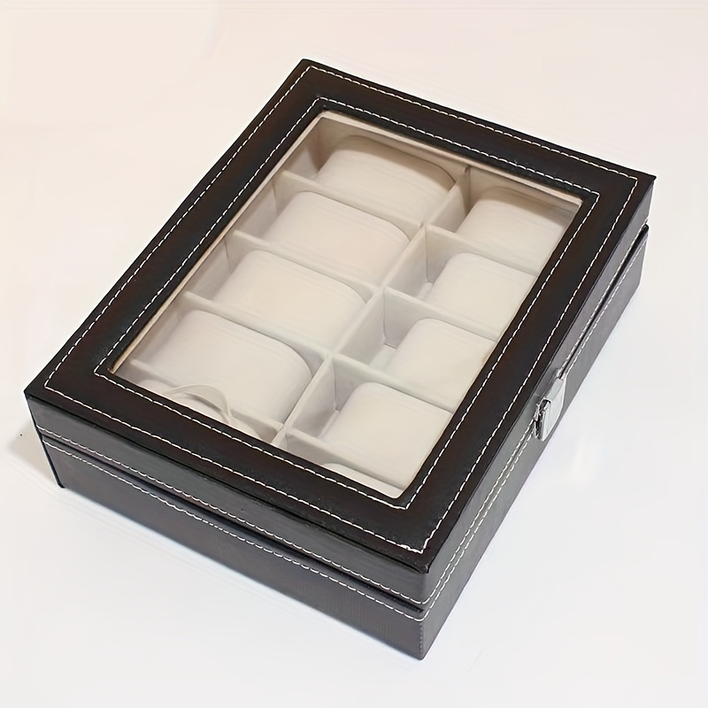 Black PU Leather Hand Jewelry Watch Storage Box, Dustproof Transparent 6/10 Slots Box With Lock, Ideal Choice For Gifts details 9