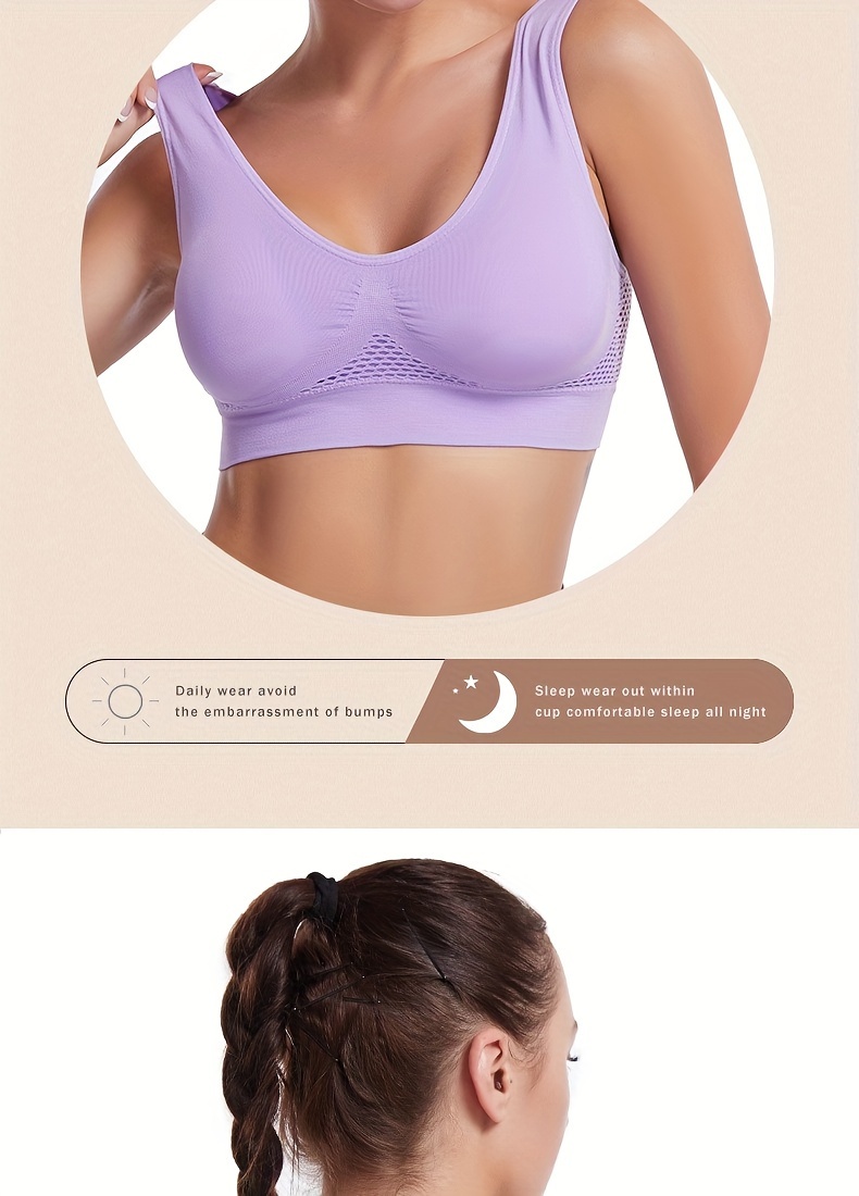 solid wireless sports bra comfy breathable hollow put backless tank bra womens lingerie underwear details 3