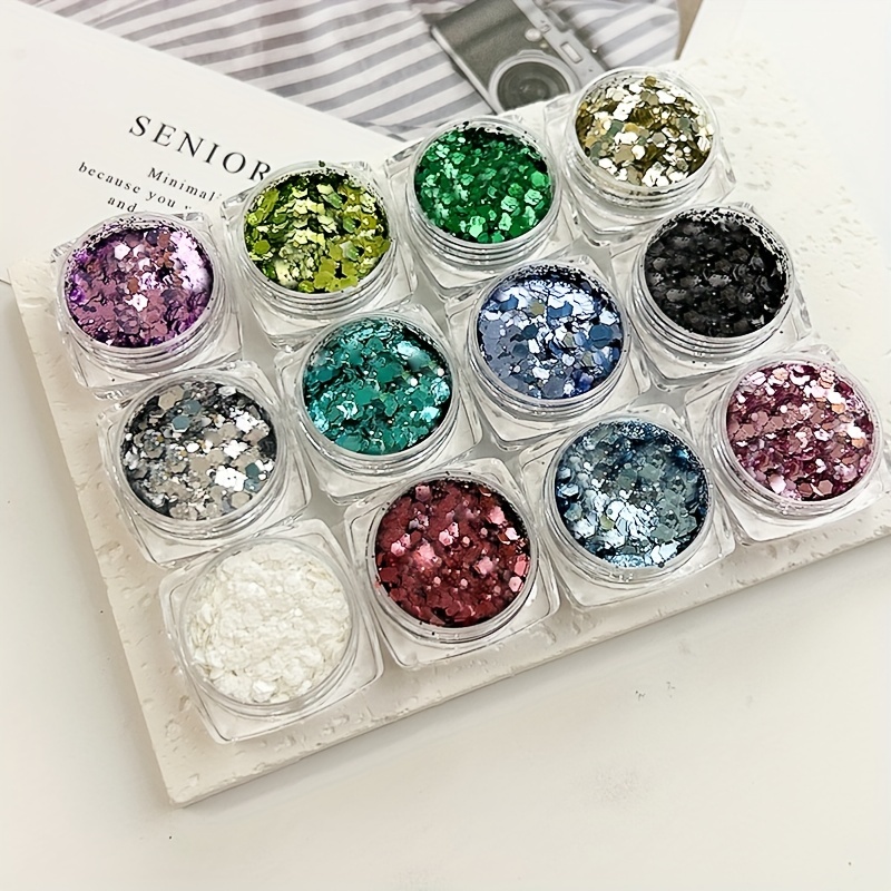 6 Can Holographic Nail Art Sequins,6 Color Mermaid Nail Flakes,Hexagon  Chunky Nail Glitter Sequin For DIY Nail Art Decoration Phone Case Decoration