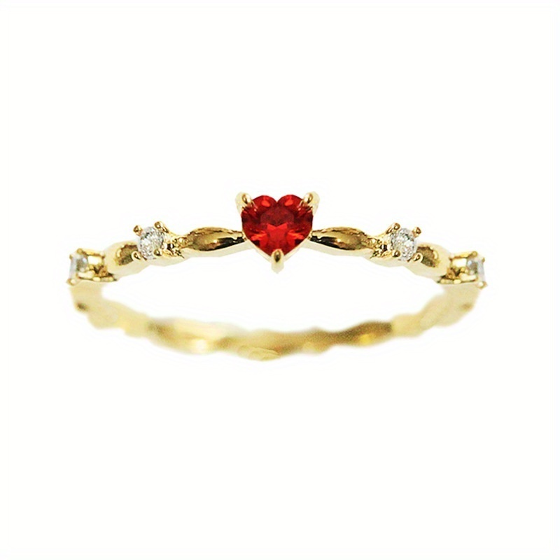 Exquisite Golden Heart Rhinestone Thin Ring for Women Bridal Romantic Proposal Engagement Ring Jewerly