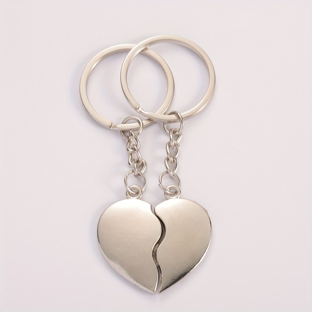 1pair Half Couple Keychain Love Heart Car Key Rings Key Chain For Birthday Gift Souvenirs Valentine's Day Lovers Girlfriend Diy Keychain Supplies